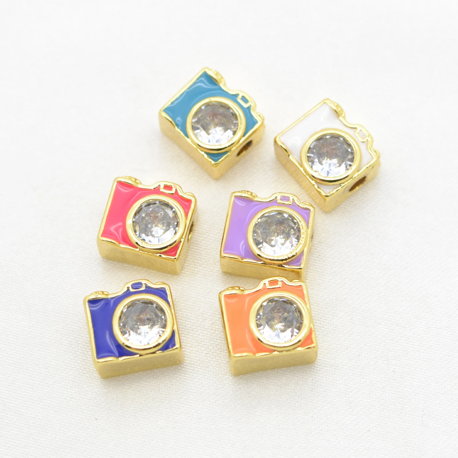 

5 Pcs Color Zircon Camera DIY Beads for Bracelet Making Material Enamel Cubic Zirconia Spacer Beads Handmade Jewelry Accessories