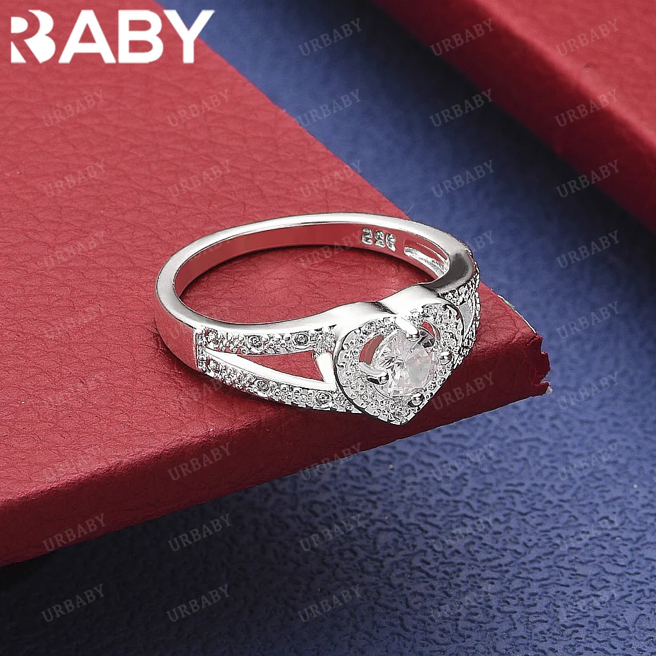 

URBABY 925 Sterling Silver Size 6-10 Zircons Heart Ring Fashion Jewelry Vintage Grace Charm Noble Party Birthday Gifts