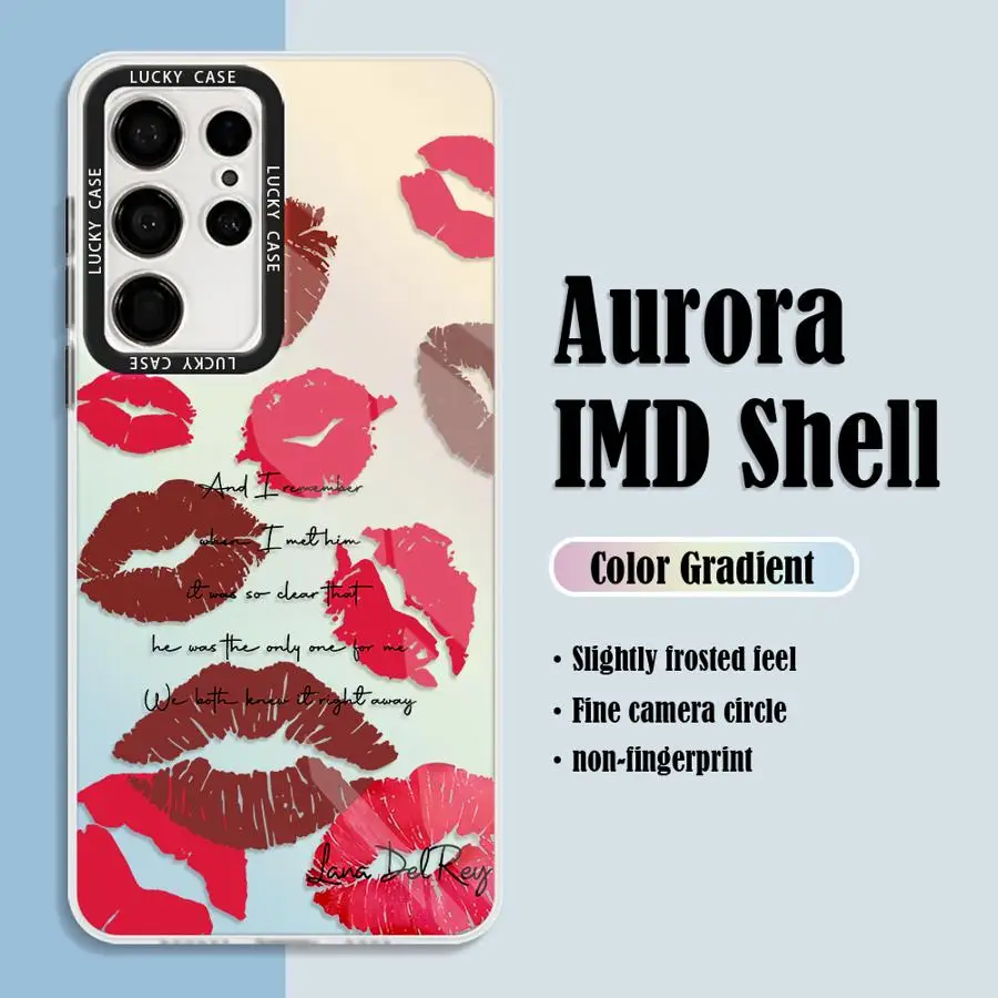 Seksi kız kırmızı dudaklar telefon kılıfı için Samsung Galaxy S24 Ultra S23 FE S24 S23 artı S21 S20 FE yansıtıcı gökkuşağı lazer kapak