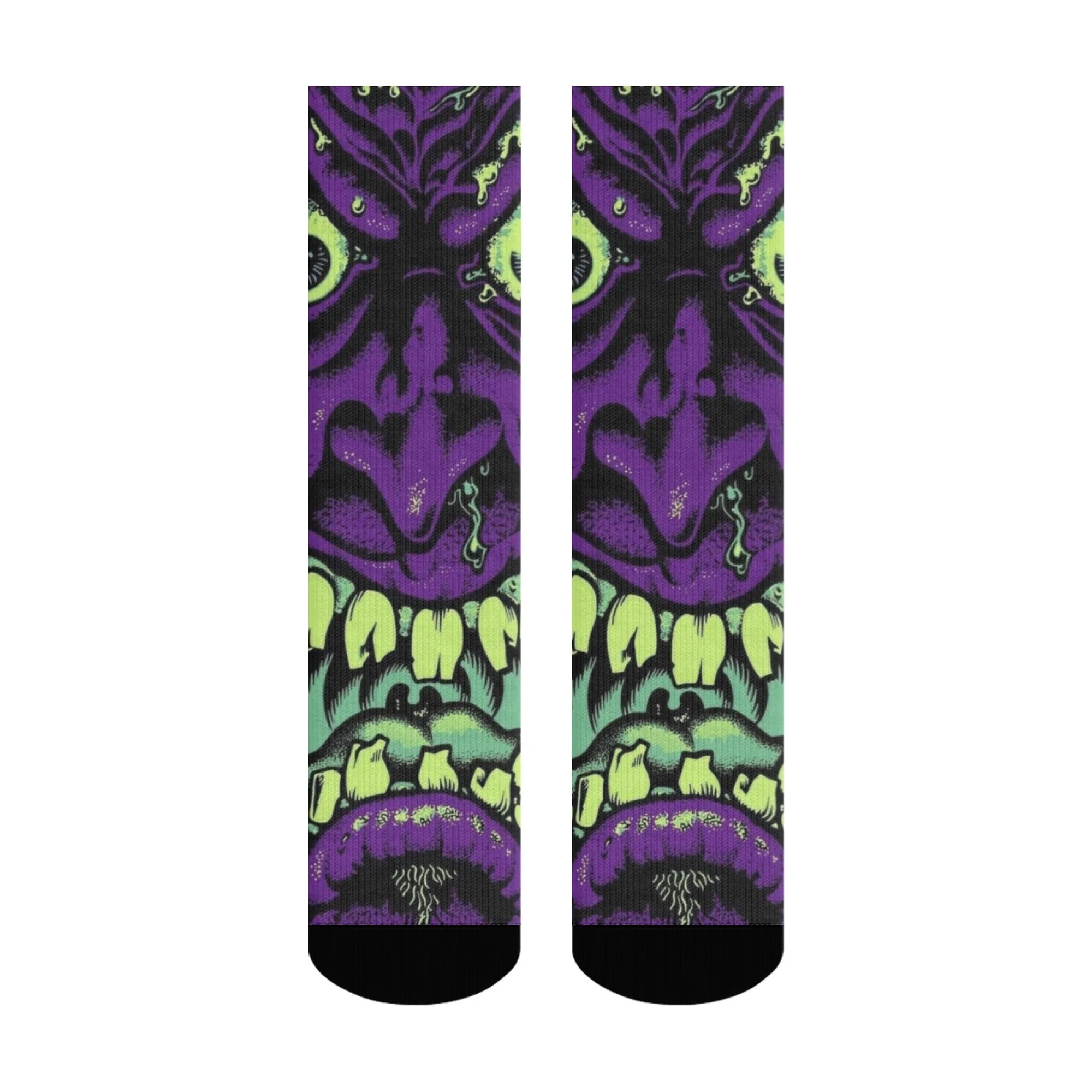 Kaus Kaki Crew Seni Monster Aneh yang Berwarna-warni, Kaus Kaki Premium dengan Cetakan Monster yang Menarik untuk Hadiah Bertema Gelap & Pakaian Jalanan yang Modis