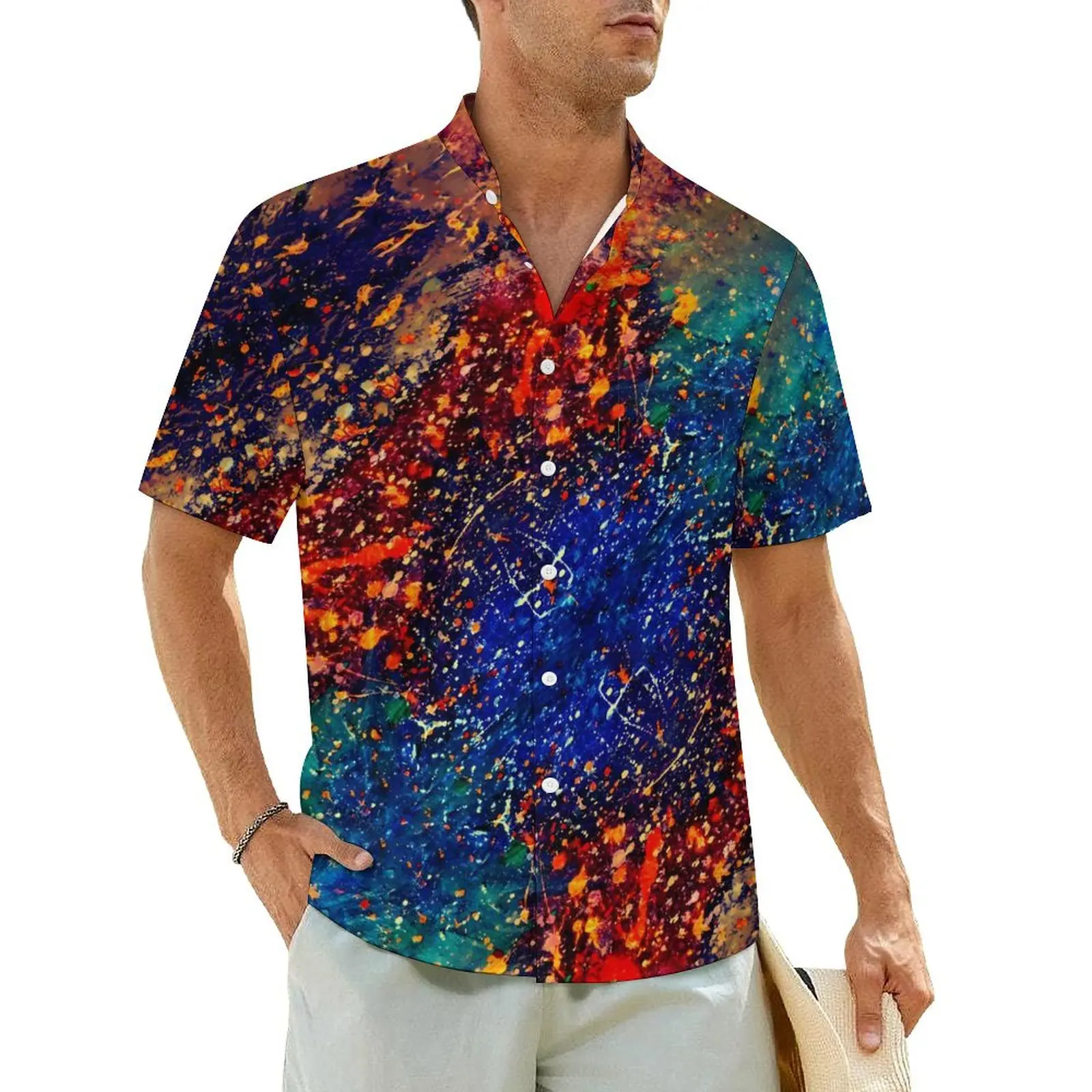 Psychedelic Splatter Casual Shirt Colorful Rainbow Loose Hawaii Shirts Mens Short Sleeves Vacation Streetwear Oversized Blouses