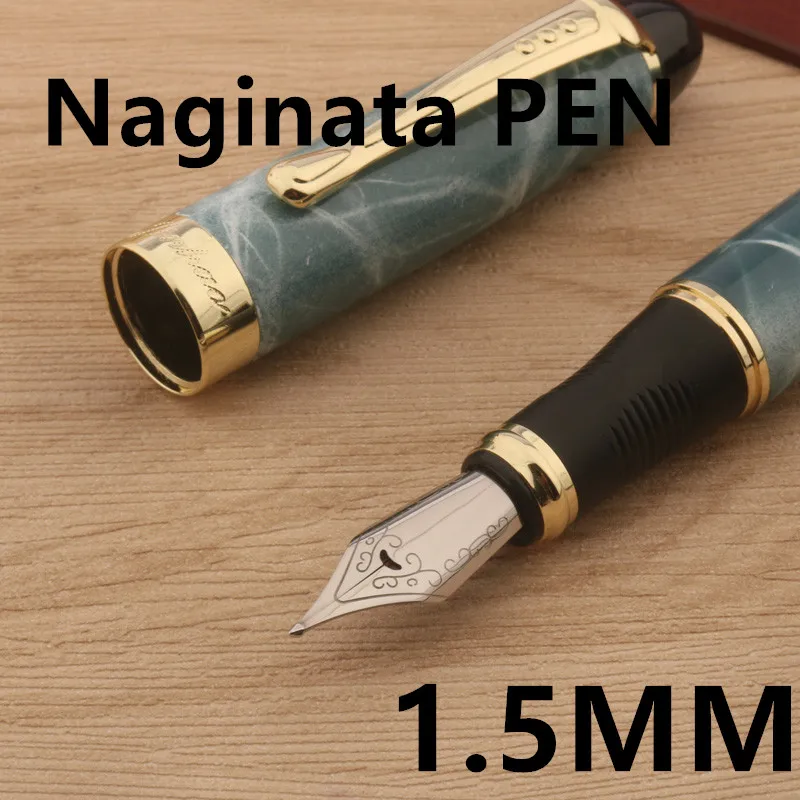 

1pc METAL Fountain Pen Naginata Blue marble 1.5mm Nib Business Office School Supplies Calligraphy Writing Pens