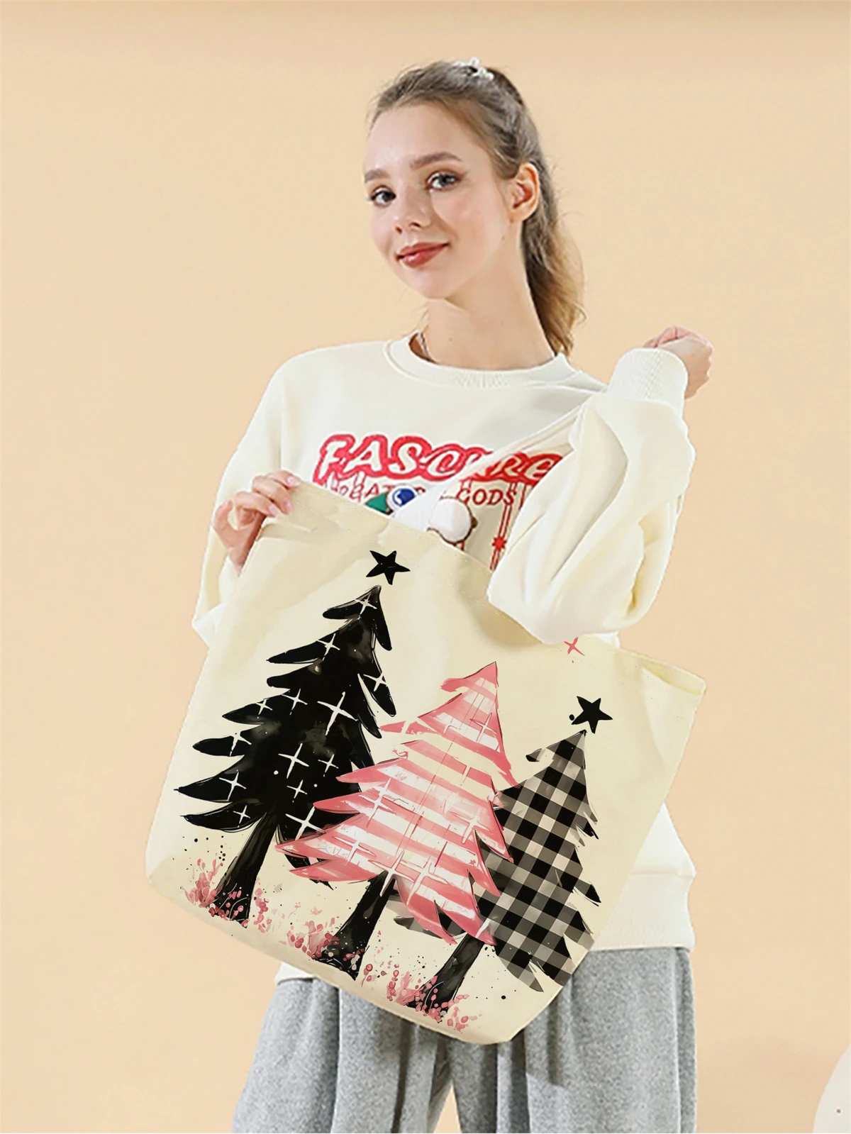 

1 шт., рождественская сосновая сумка, многоразовая модная сумка, многофункциональная сумка, холщовая сумка для покупок с принтом