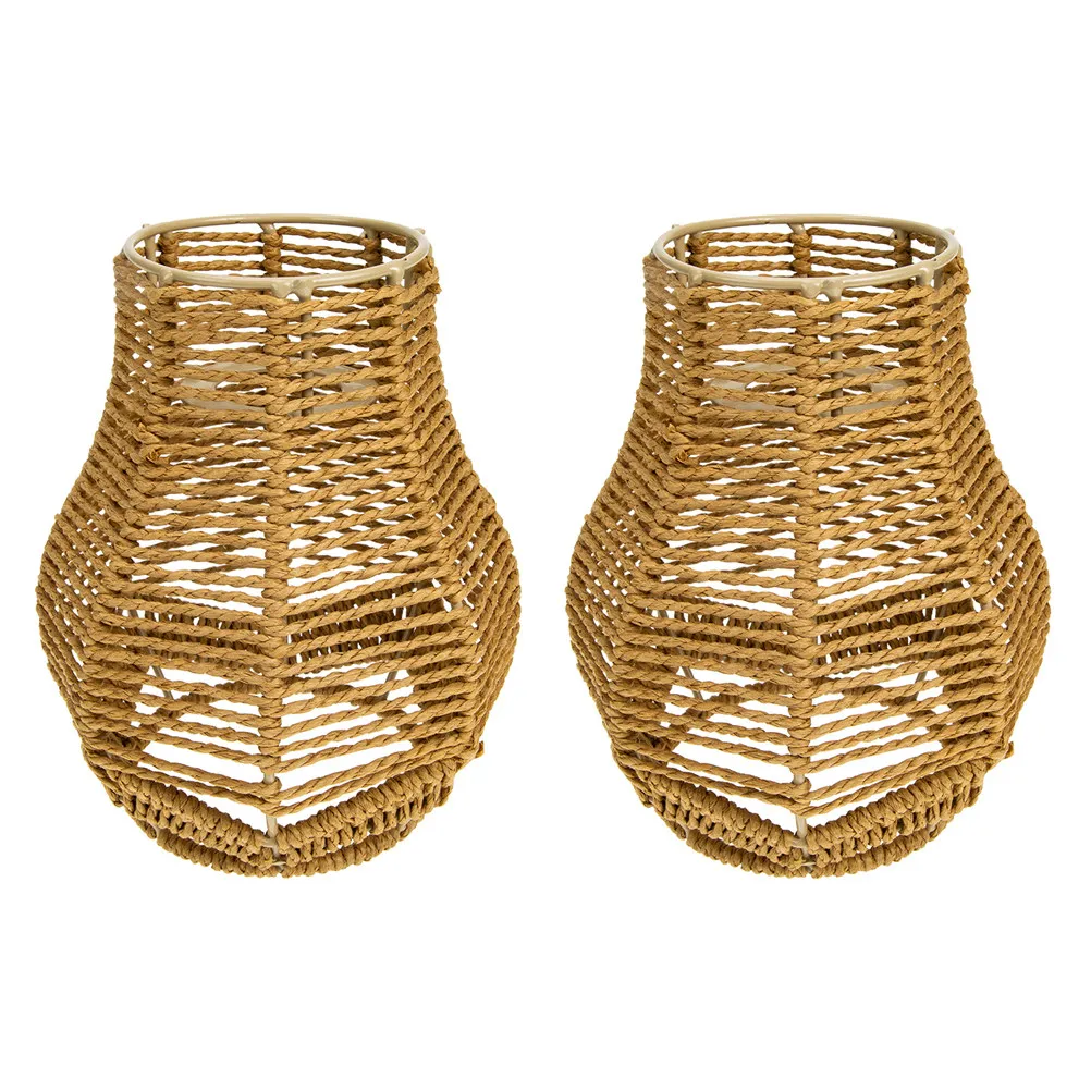 

2Pcs Paper String Lampshade Handmade Retro Woven Ceiling Light Cover Warm Diffuse Lighting Modern Style Hanging Lamp Cover