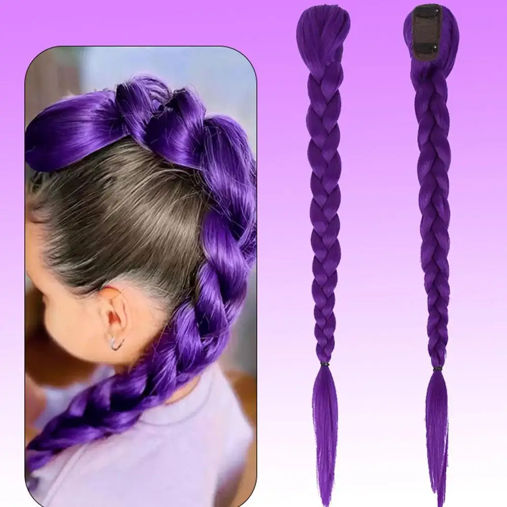 66cm Purple Braided Hair Ponytail Extensions for Kids Cosplay Long Purple Braids Rumi Hairstyle for Kids Christmas Party Use image 2