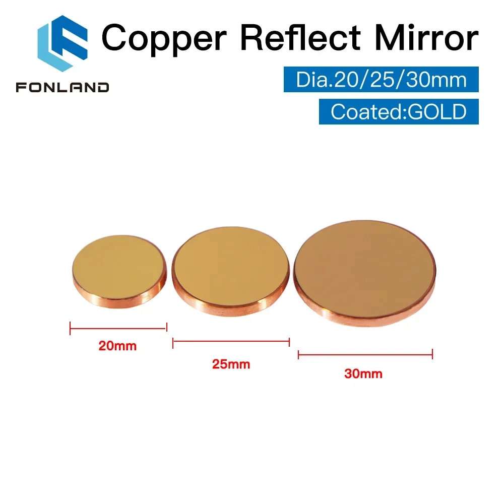 3pcs Fonland Copper Reflect Mirror Diameter 18 19 20 25 30mm 1 Pcs Cu Laser Mirror For Co2 Laser Cutting and Engraving Machine