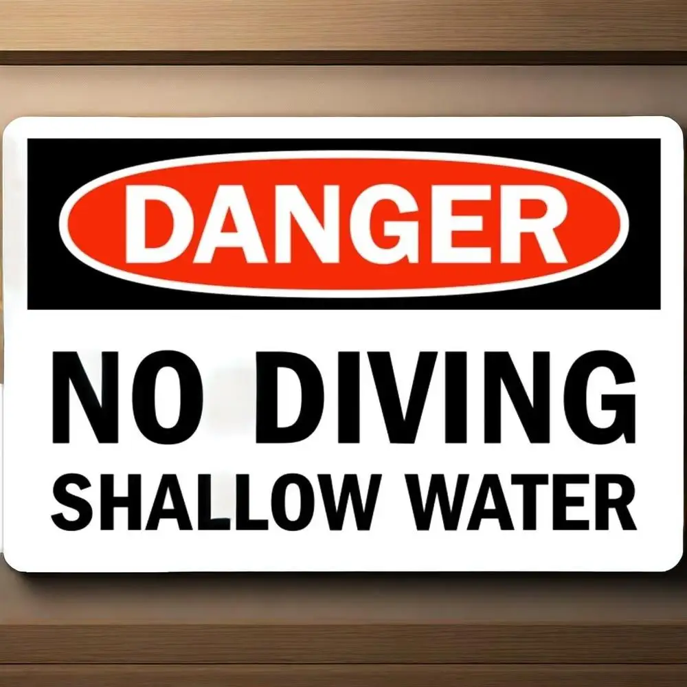 

Danger NO Diving Shallow Water Pool Sign - Aluminum Metal Safety Warning Plaque