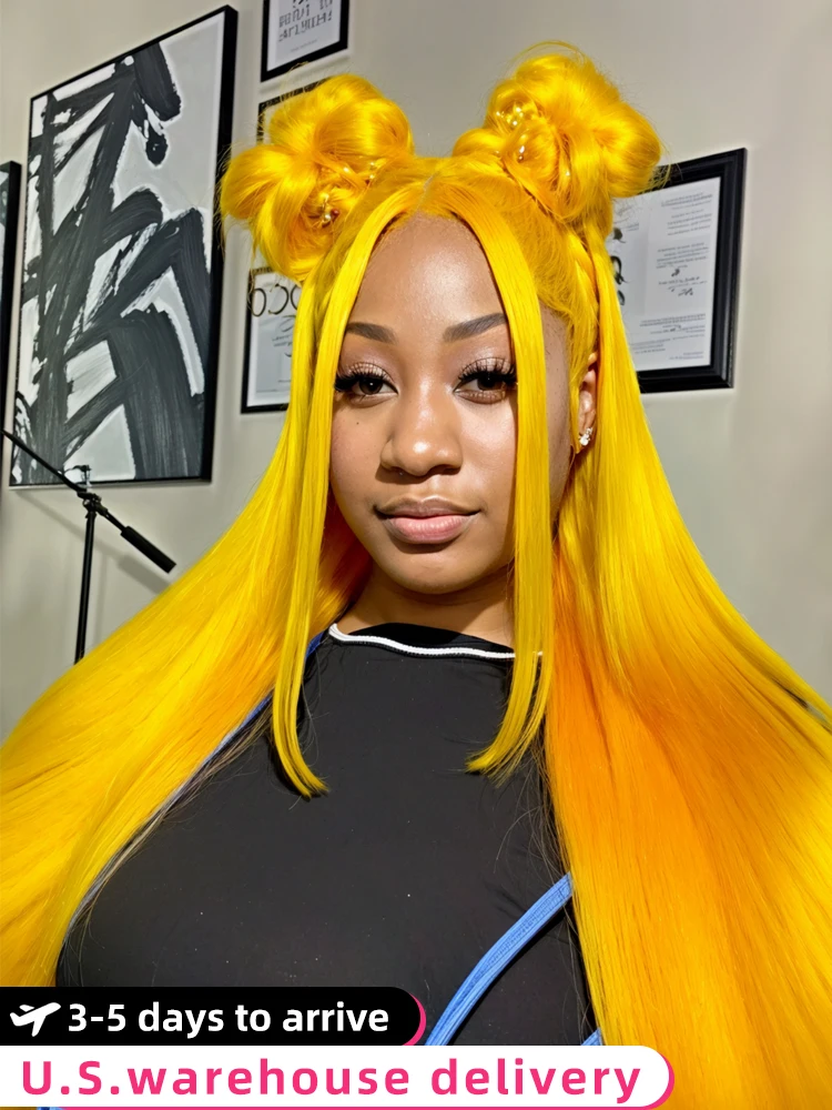 

26 Inch Yellow Straight Lace Front Wig Human Hair 13x4 Hd Transparent Lace Wig Brazilian Virgin Hair Pre Plucked For Black Women