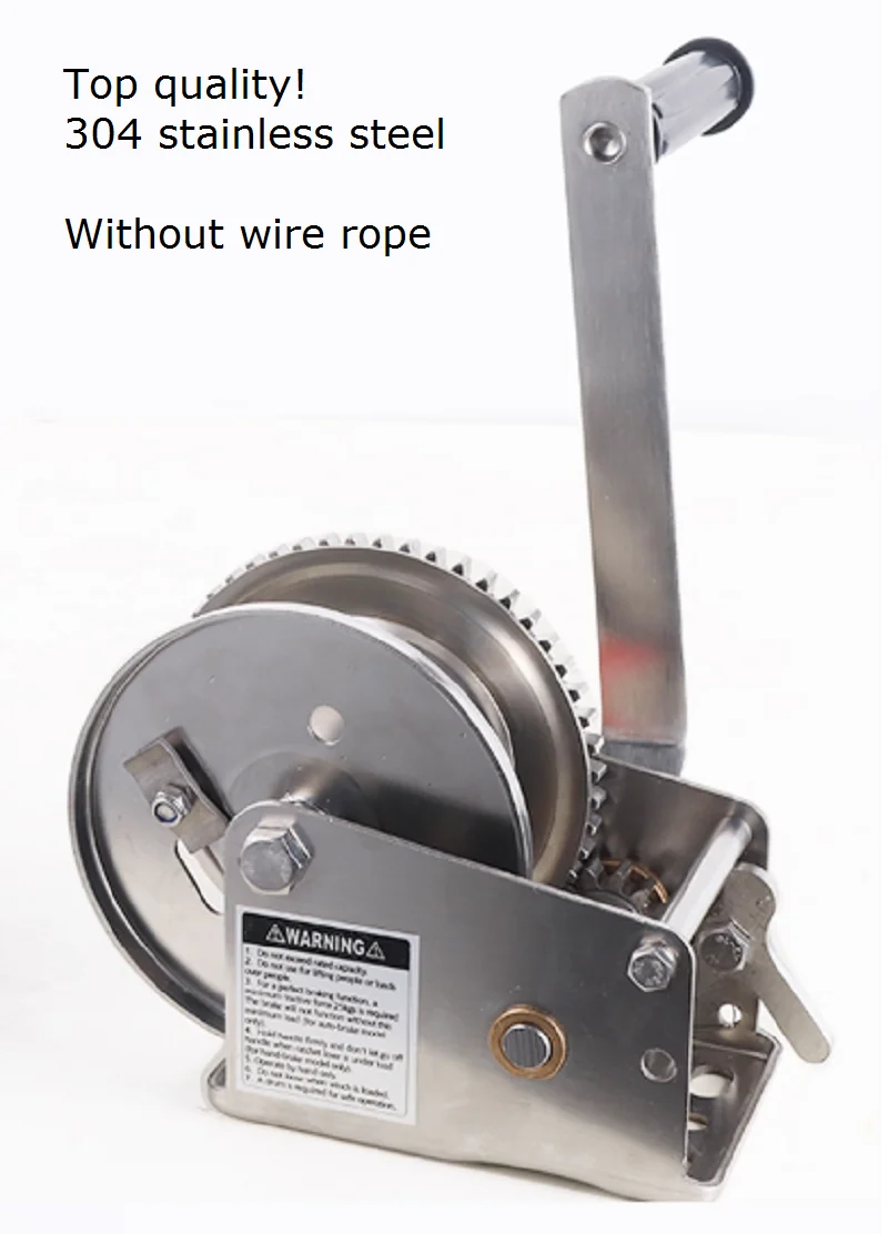 800lbs-2500lbsX8M--15M 304 stainless steel hand winch CE, Boat windlass truck auto manual webbing sling yacht winch towing rope