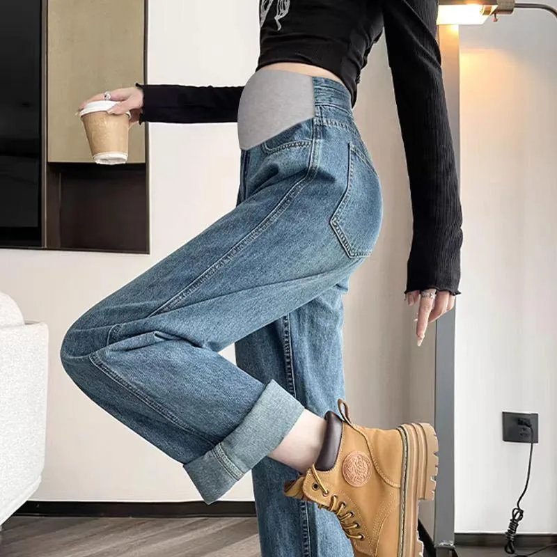 السراويل الأمومة الربيع / الخريف الدنيم السراويل زائد حجم السراويل واسعة الساق ملابس خارجية مستقيم الساق السراويل الأمومة #6