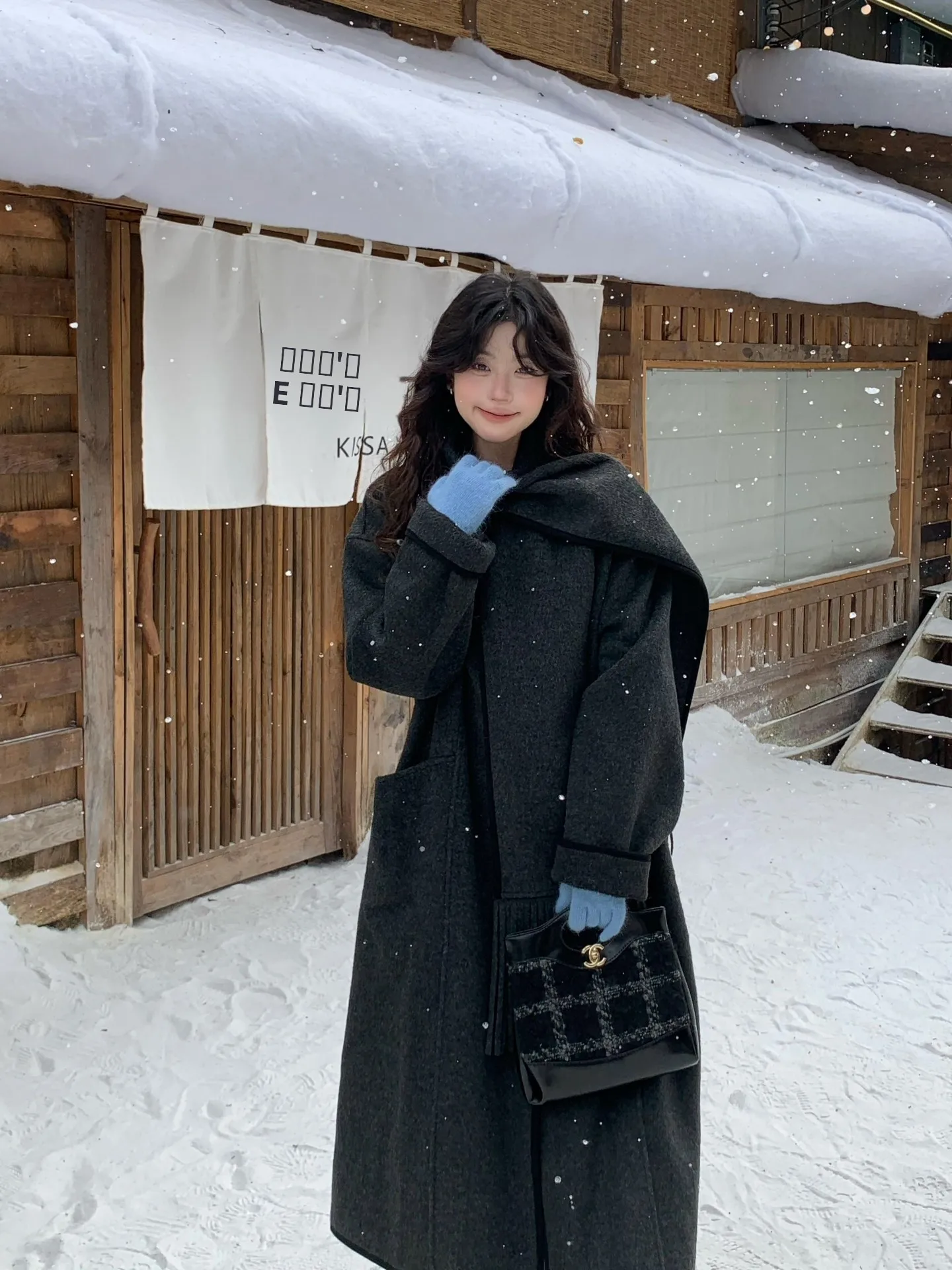 

Moby Double-Sided Woolen Coat Thiened Mid-Length Korean Sle Women's Outerwear with Scarf Winter Commute Faion Polyester...