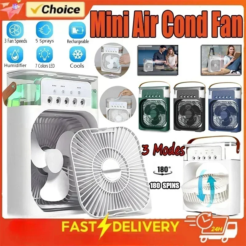 Portable Humidifier Fan Air Conditioners USB Electric Fan LED Night Light Water Mist Fun 3 In 1 Air Cooler Humidifie