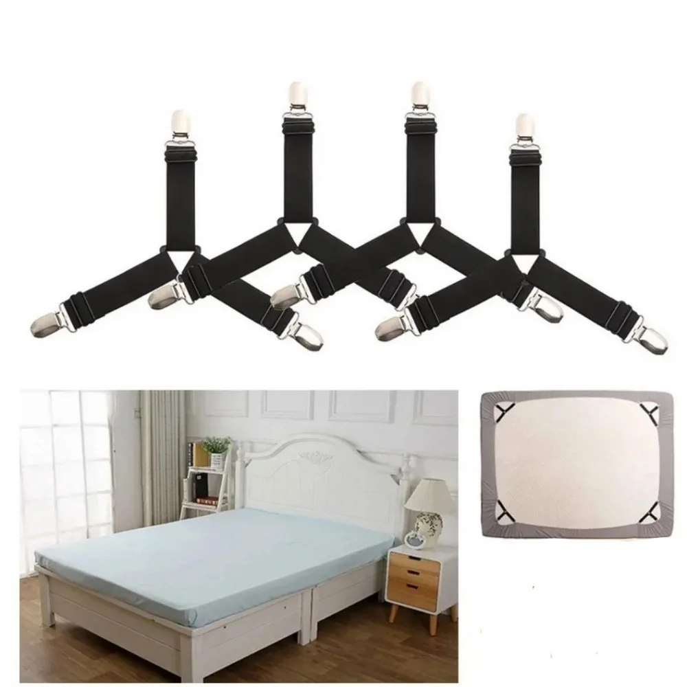 Bed Sheet Gripper Triangle Adjustable Elastic Crisscross Fastener Straps Mattress Clip Fasteners Grippers Fixing Non-Slip Strap