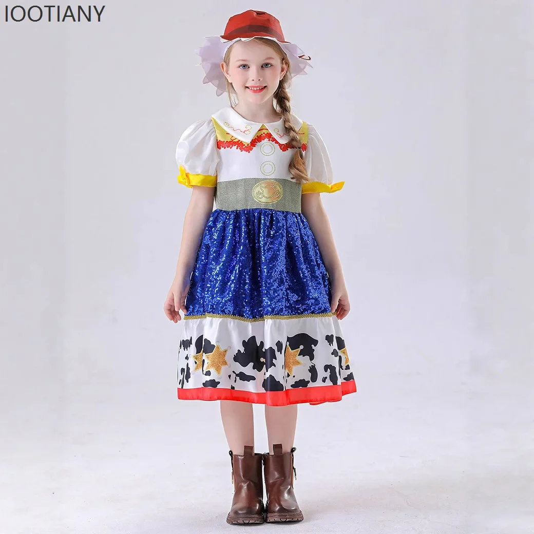 Cosplay2025 새로운 할로윈 역할 놀이 토이 스토리 어린이 스팽글 소녀 귀여운 드레스 공주 드레스 만화 영화 만화 공연 C