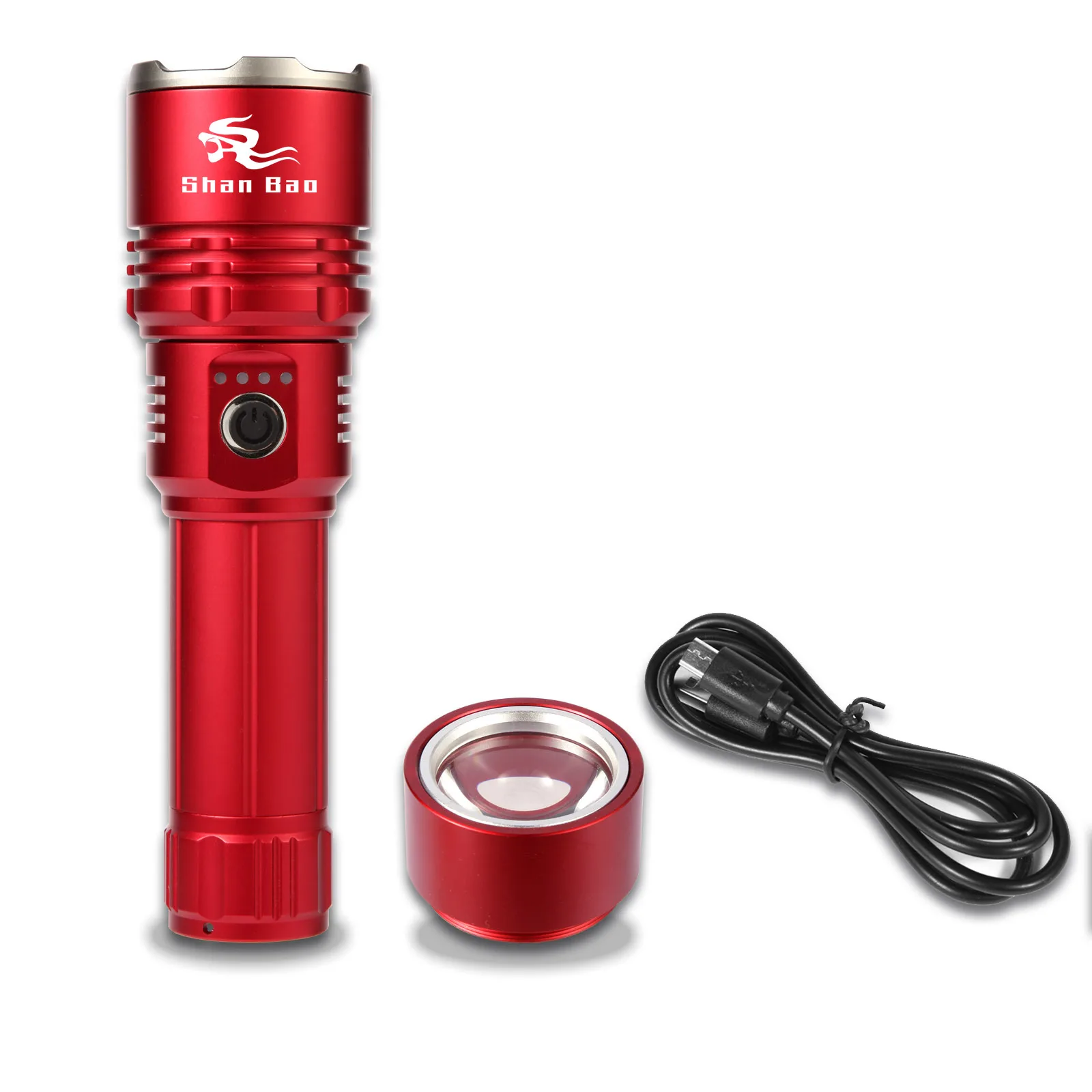 

Shan Bao Red Открытый Кемпинг Ультра-яркий мощный прочный фонарик с масштабированием В комплект входит аккумулятор емкостью 3000 мАч