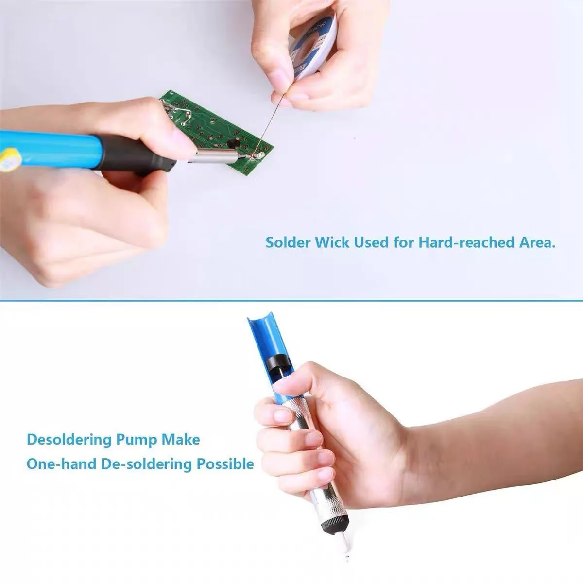 Hot Aluminium Desoldering Suction Pump Tool Solder Sucker Suction Tin Pen Removal Device Blue Vacuum Soldering Iron Desolder