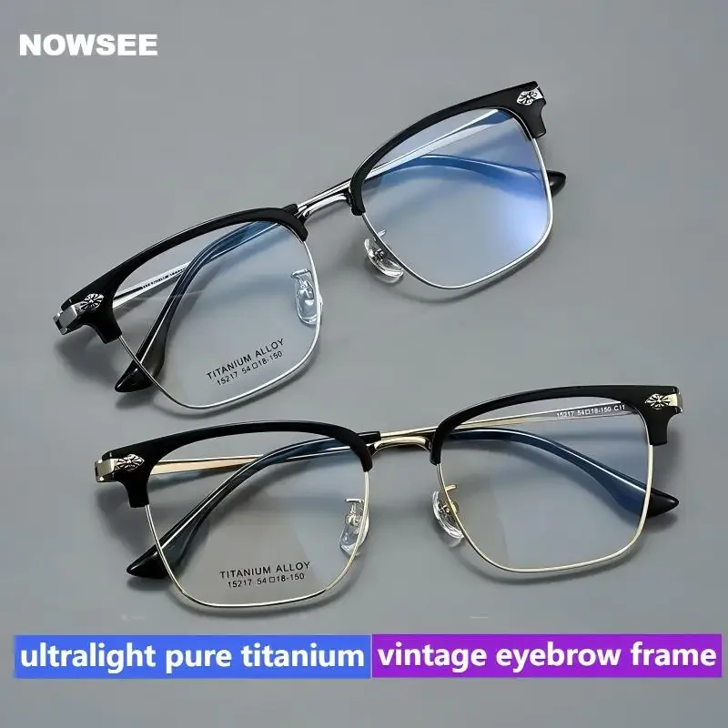 

Men's Pure Titanium Eyebrow-line Glasses Frame, Vintage Fashion Frame, Myopia Prescription Optical Lens, Reading Glasse