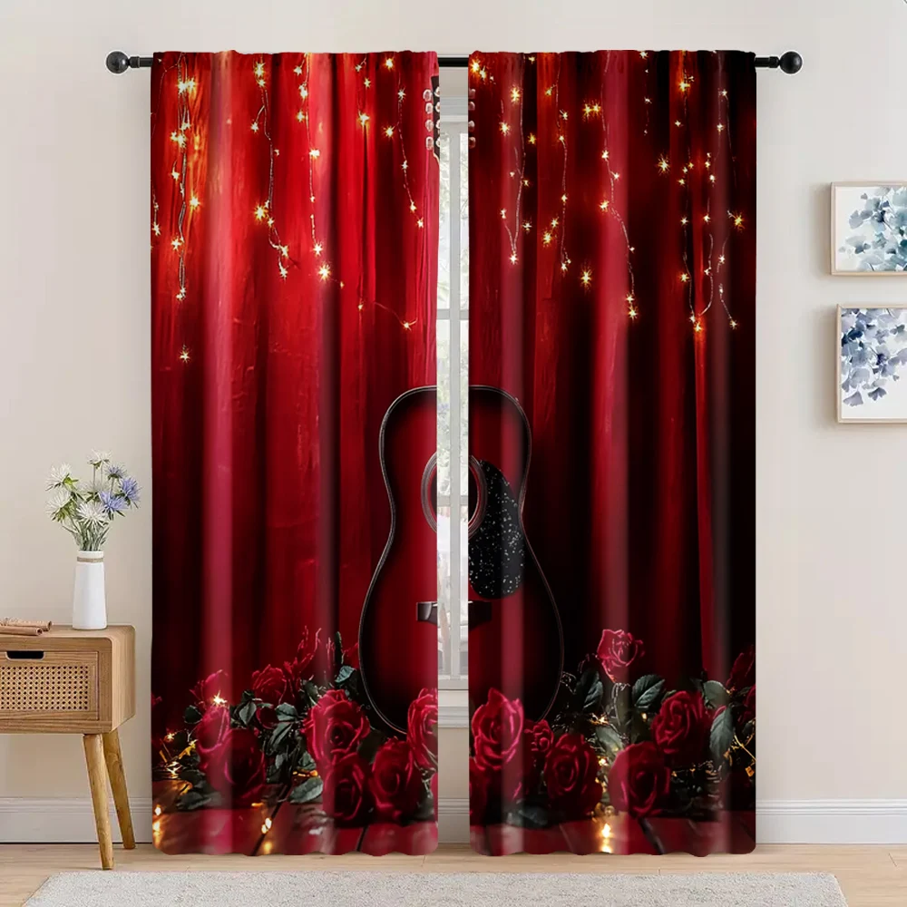 2pc,  Romantic Valentine's Day Curtains red roses1 Light Filter Holiday Decorations for Holiday Parties, Home Decor