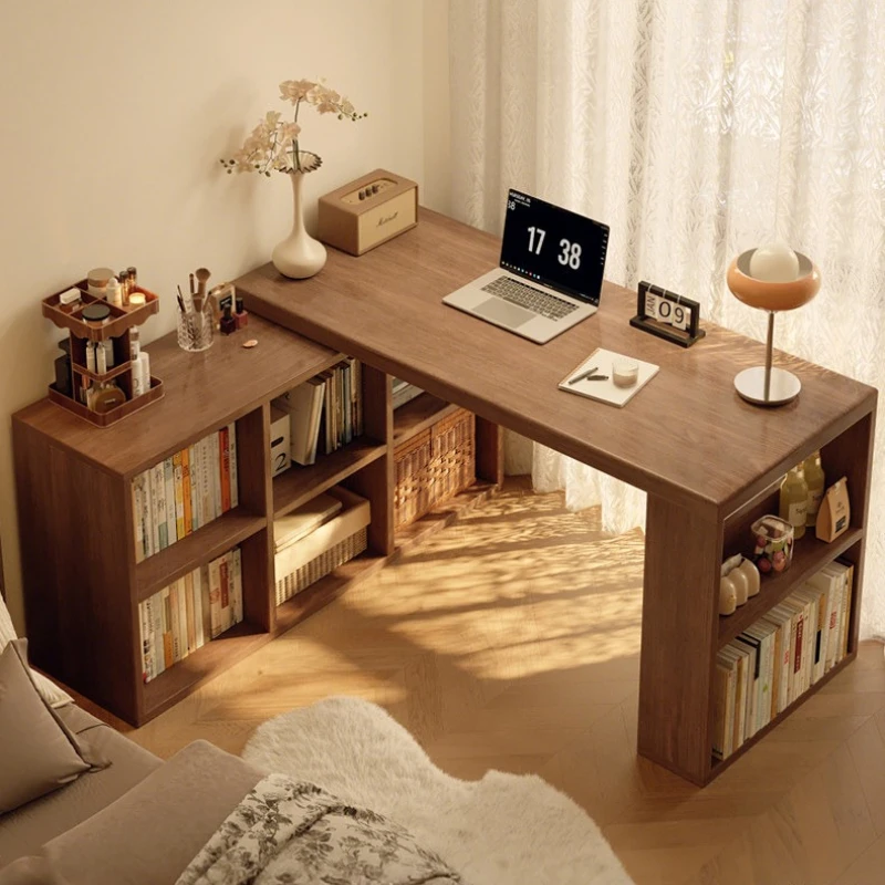 Mesa de canto de madeira estante integrada quarto mesa de escritório doméstico design em forma de l escrivaninha para quarto móveis de escritório