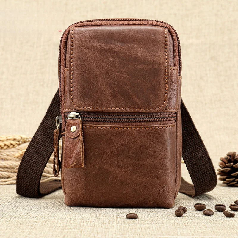 

New Casual Men's Cow Leather Crossbody Bag Male Small Shoulder Phone Bag For Men