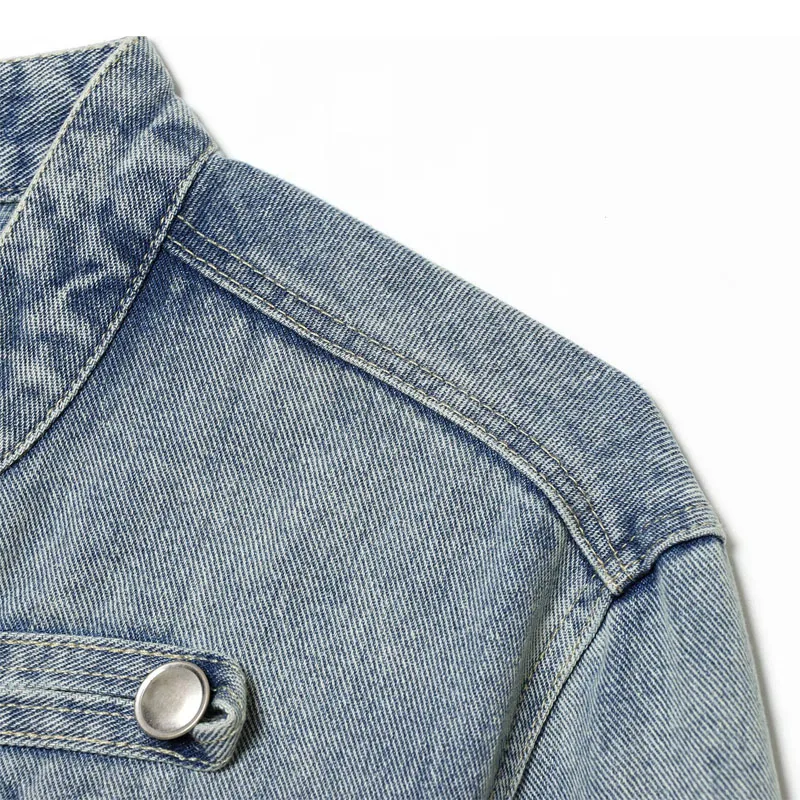 HXAO Women's Denim Jacket Coat Jeans Jacket Cropped White Blue Jean Jacket Woman Button Long Sleeve Casual Streetwear Outwear