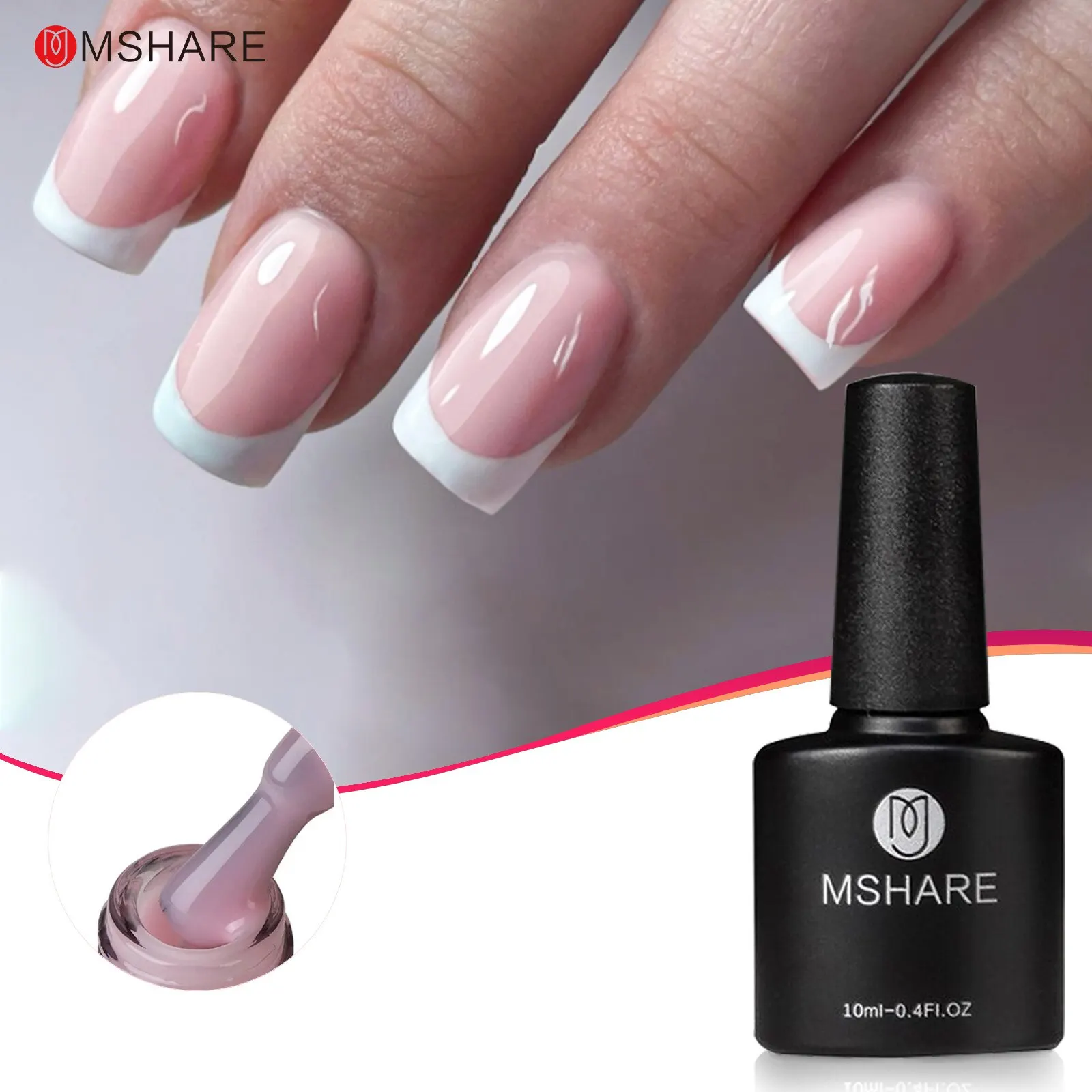 

MSHARE Jelly Pink Rubber Base Gel Translucent Camouflage with Shiny Sparkling UV LED Gel Polish 10ml