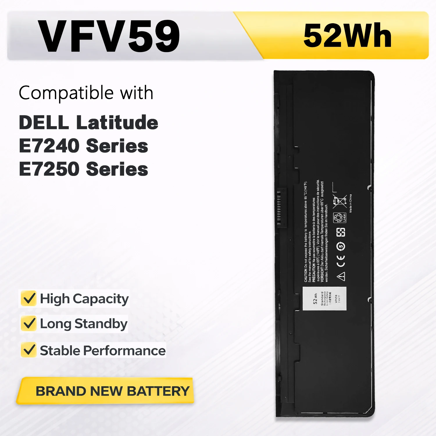

Аккумулятор PowerHub VFV59 7,6 В, 52 Вт·ч для ноутбуков Dell Latitude E7240 E7250, замена WD52H GVD76 W57CV 0W57CV