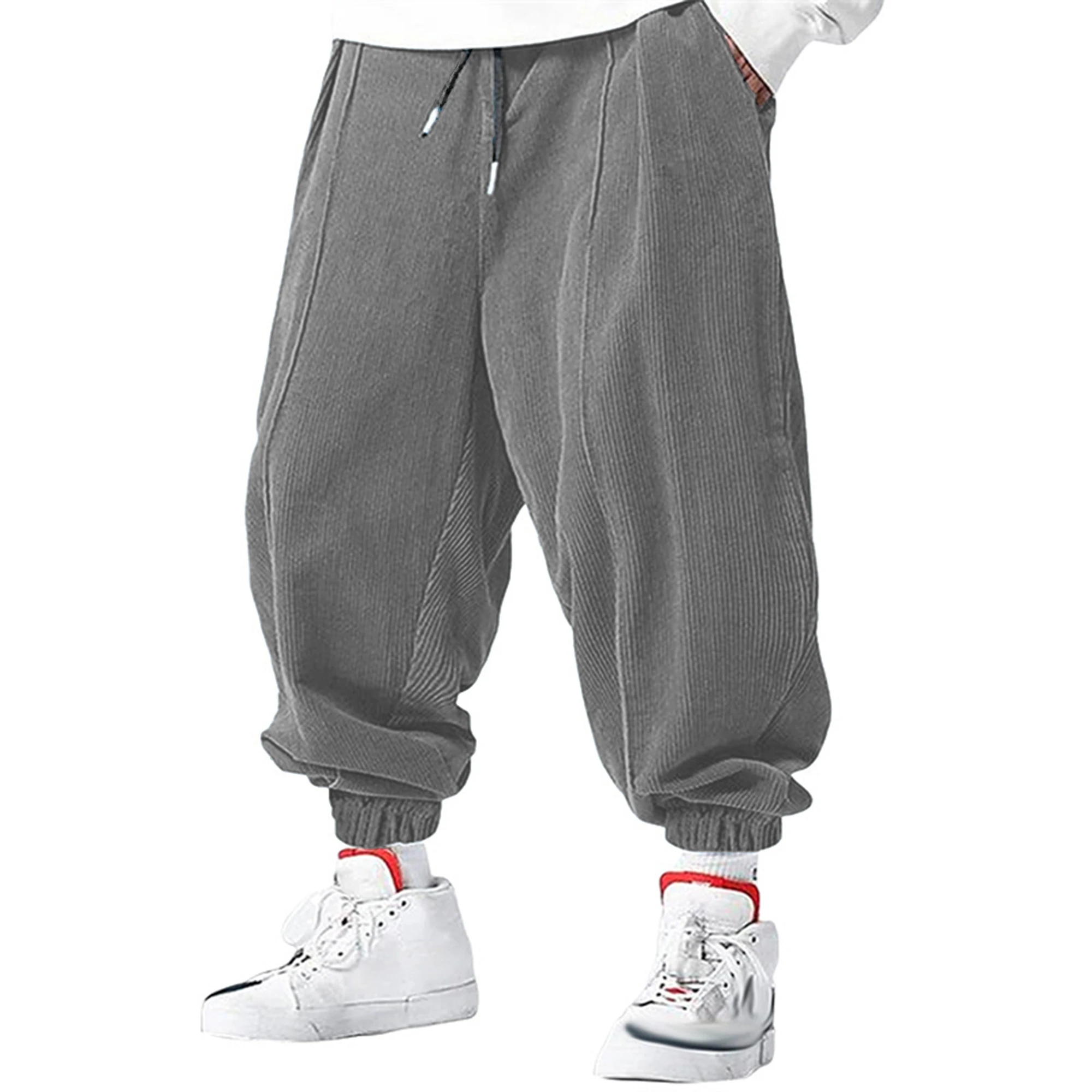 2025 Collection Mens Corduroy Joggers Solid Elastic Waist Drawstring Sweatpants with Pockets Casual Long Pants