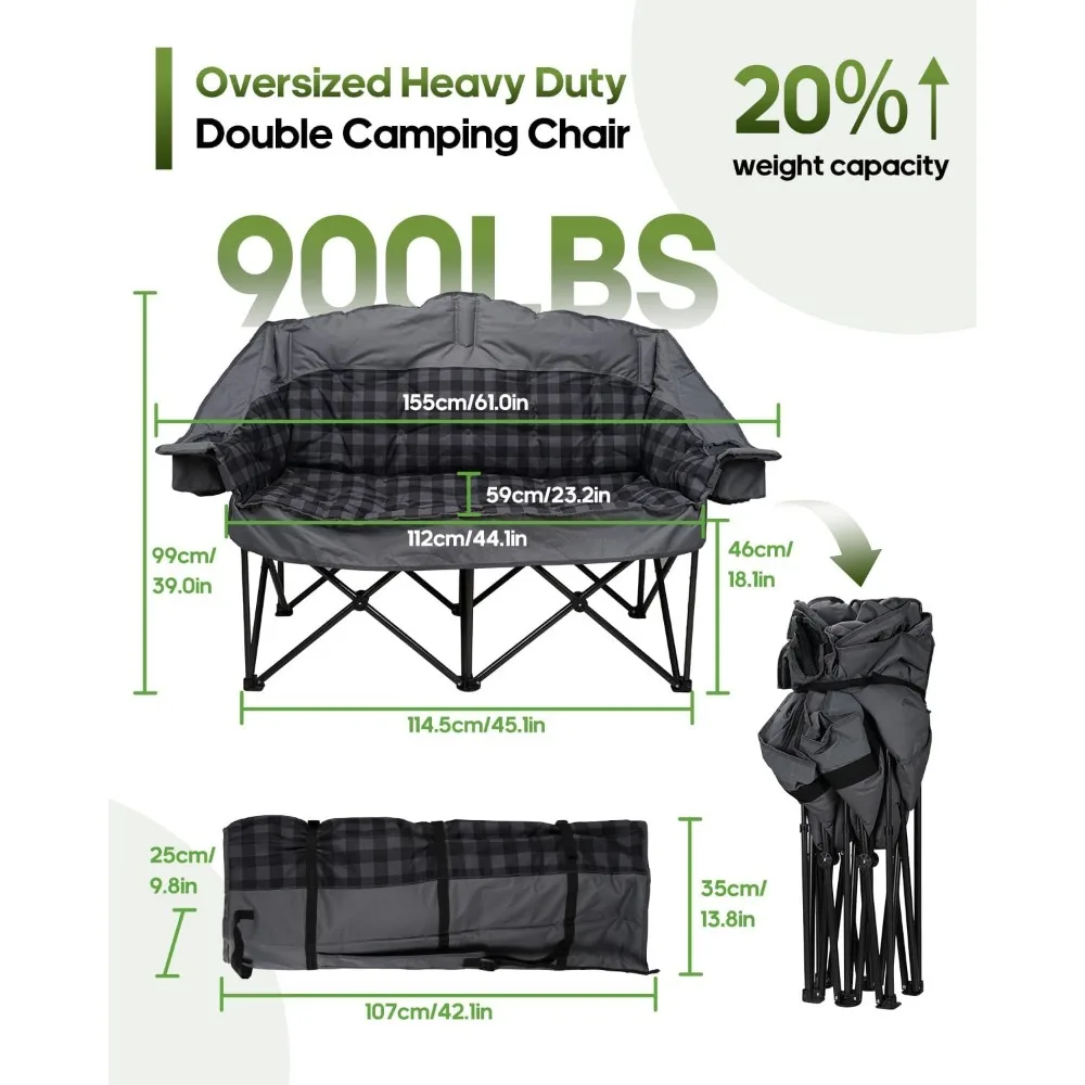 كرسي تخييم كبير الحجم لشخصين مع حقيبة حمل مدمجة وحشوة إضافية #2