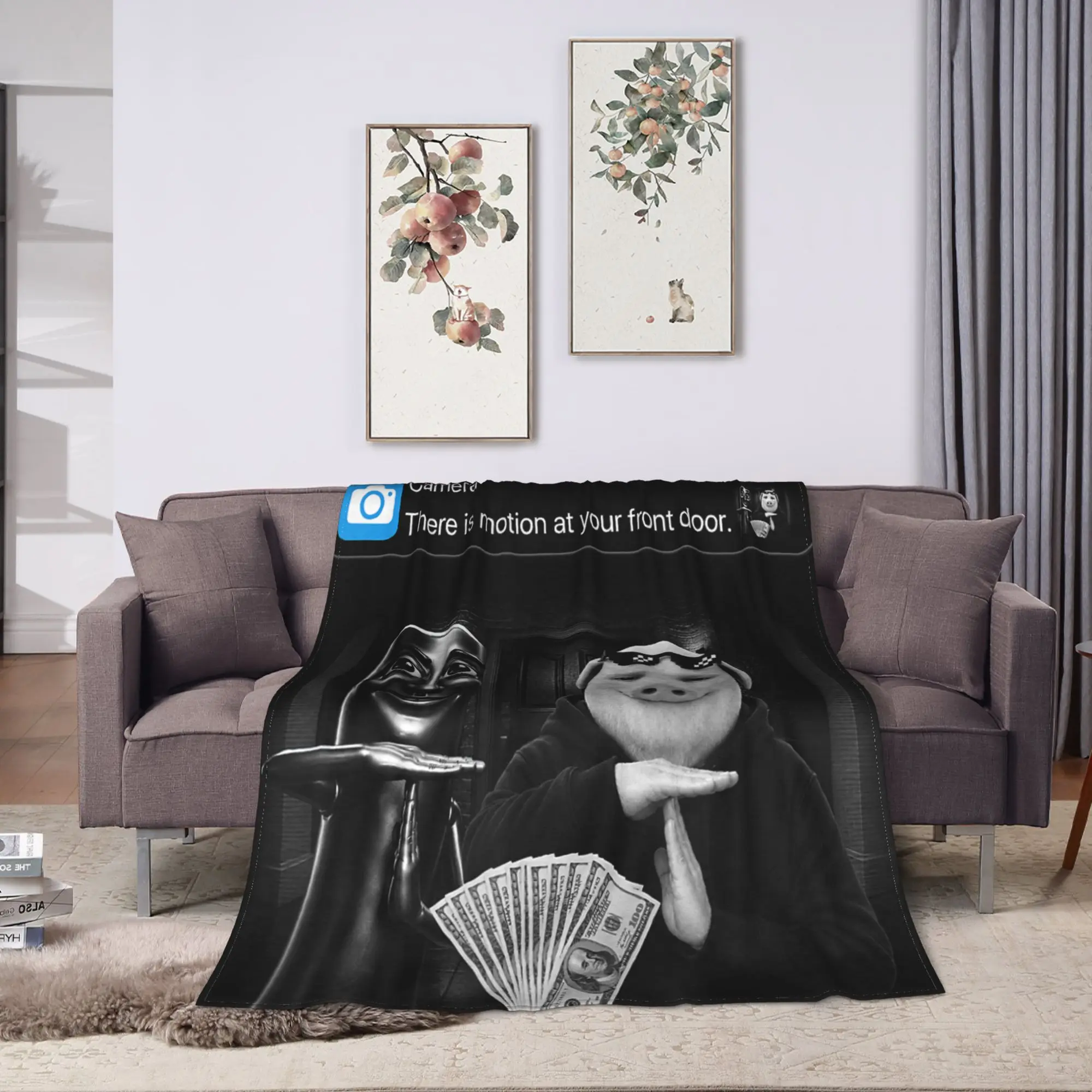 There is Motion at Your Front Door Tung Tung Tung John Pork Flannel Blanket Boy Soft Throw Blanket Winter Living Room Bedspread
