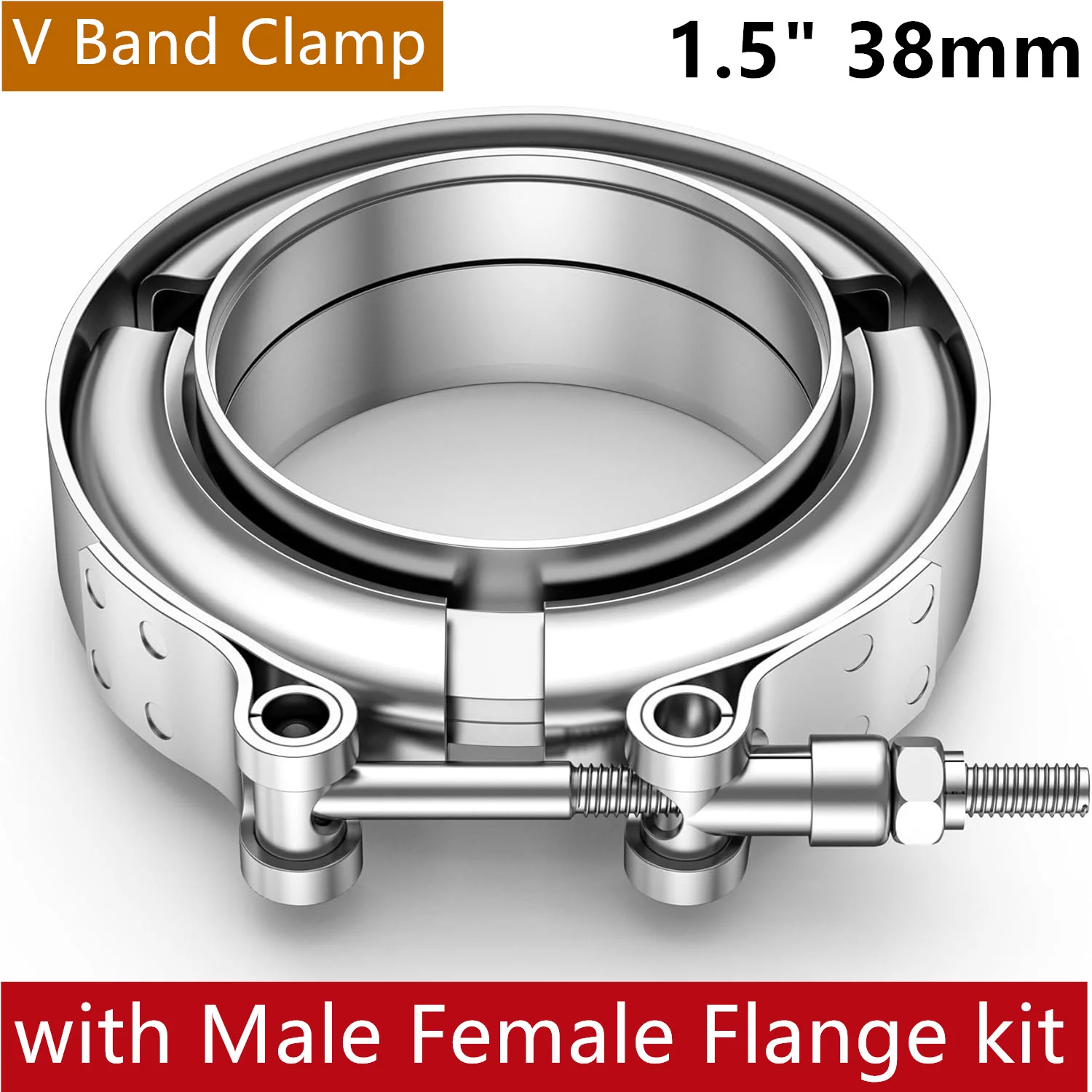 V Band Clamp With Male Female Flange Kit 304 Stainless Steel 1.5inch 38mm Intercooler Turbo Exhaust Clamp Downpipe Pipe Clamp