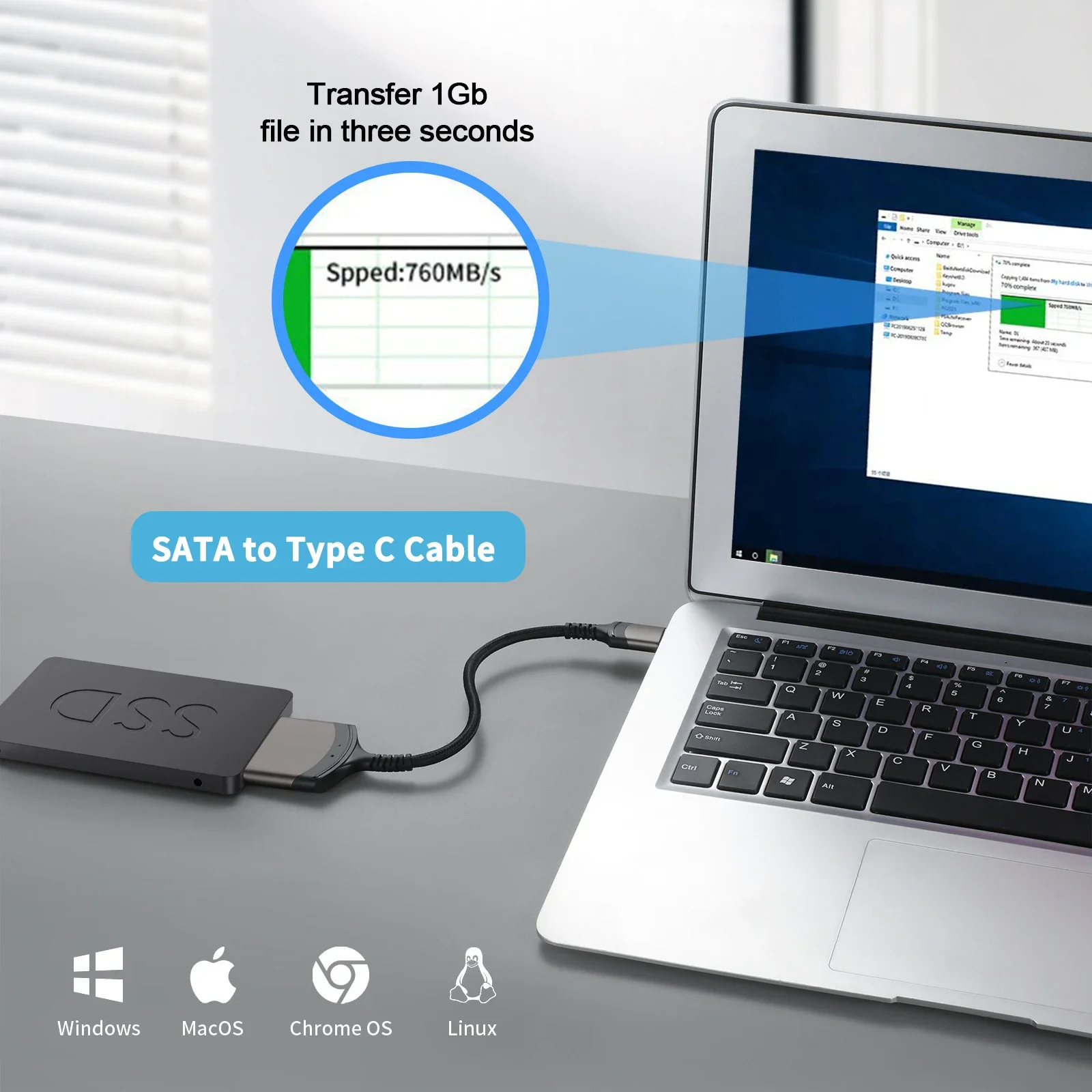 Usb 3.0/tipo c para sata 7 + 15 22 pinos cabo, disco rígido externo hdd ssd adaptador para windows 7/8/10 suporta 6gbps transmissão de dados