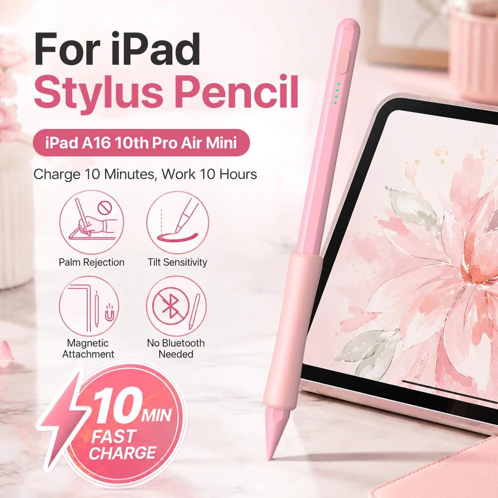 Stylus Pen For iPad 2018 to 2026 10th A16 Pro Air Mini Palm Rejection Tilt Sensitivity USB C Fast Charging Magnetic For Pencil