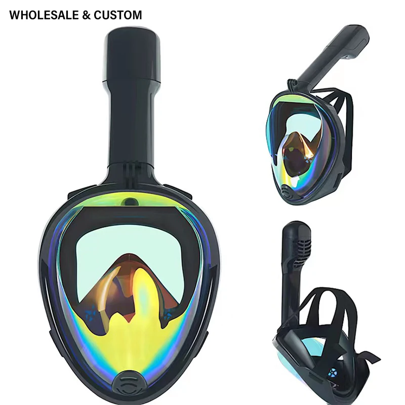 Wholesale Custom Dry Snorkeling Mask 180° Full Face Panoramic Scuba Mask Waterproof UV Protection Anti Leak Adjustable Strap