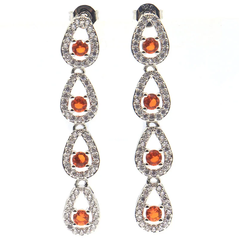 40x7mm Princess Cut Iolite Tanzanite Orange Spessartine Garnet Smoky Topaz White CZ Ladies Engagement Silver Earrings