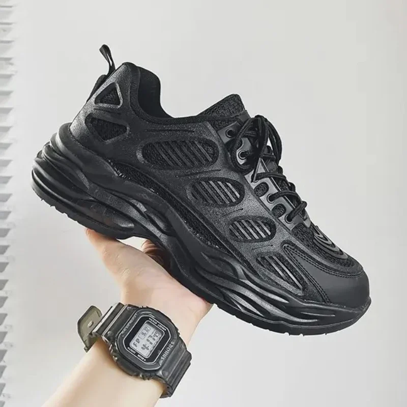 

Мужская повседневная спортивная обувь, большие кроссовки на толстой подошве, увеличивающие рост, с дышащей сеткой, однотонные уличные нишевые кроссовки