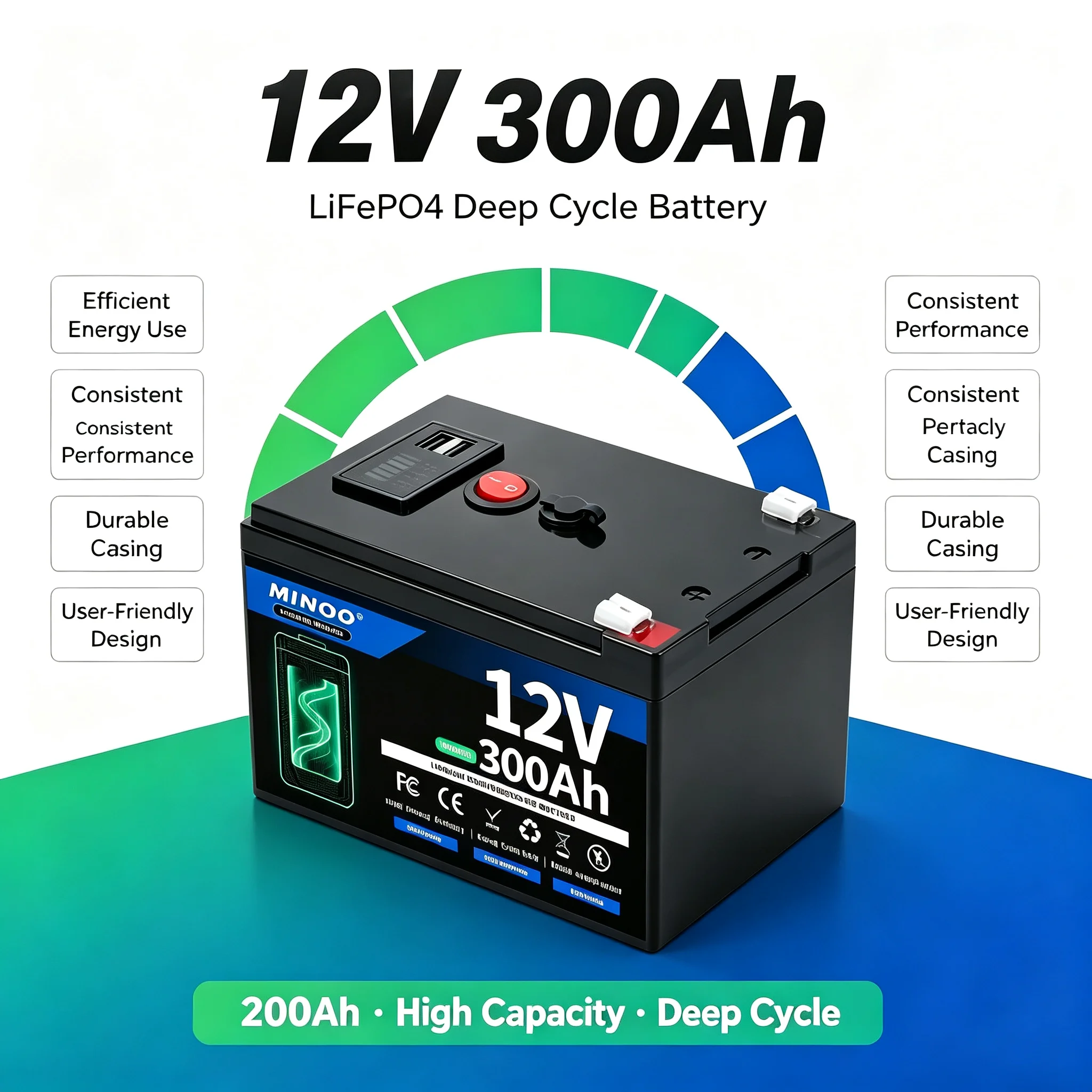 LiFePO4 12V 300AH 12V 200AH Battery Free Charger 12V Lithium Battery Built-In 300A BMS 6000+ Cycle Foat Fast Ship From EUr Bo