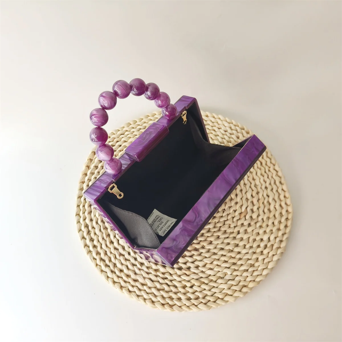 Purple Beaded Handle On Top Acrylic Box Clutches Shoulder Bag Women\'s New Female Cross Body Bags Phone Evening  Mini Party Bags