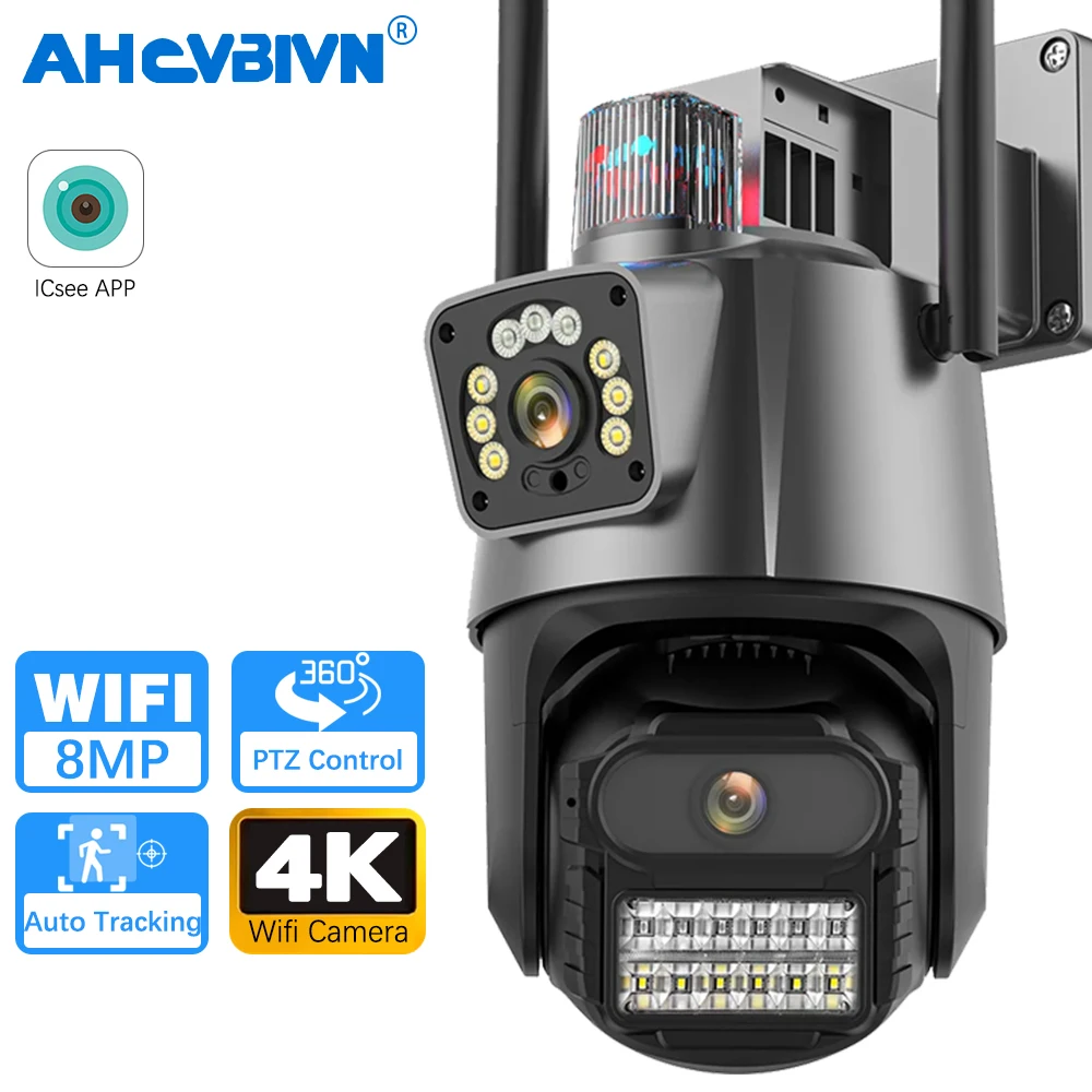 

ICSEE 8MP PTZ WiFi Security Camera Dual Screen Display Auto Tracking Color Night Vision IP66 Waterproof CCTV Outdoor Surveillanc