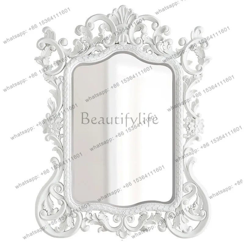 

PG American European makeup mirror Bedroom wall hanging porch Dining side corridor decoration White carved mirror