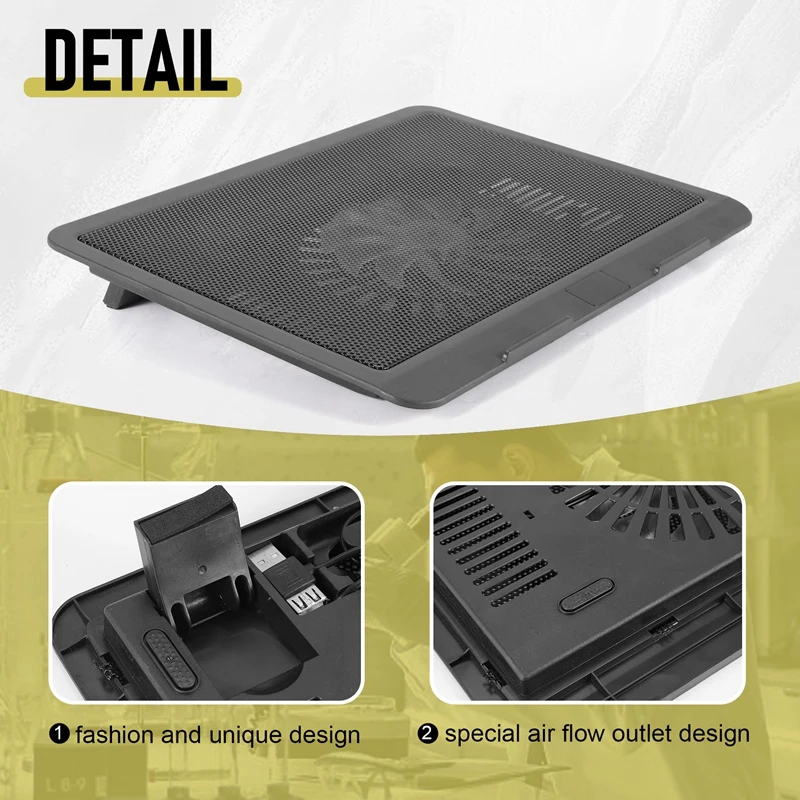 Laptop Fan Cooling Pad With Big Fans, Portable Laptop Cooling Fan With 2 In 1 USB Port, Blue LED Light, Adjustable Stand