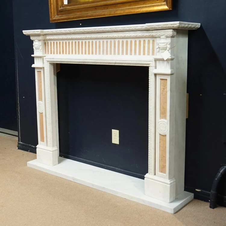 Chimenea de mármol de piedra Natural blanca europea de tamaño estándar de moda de empalme multicolor para el hogar