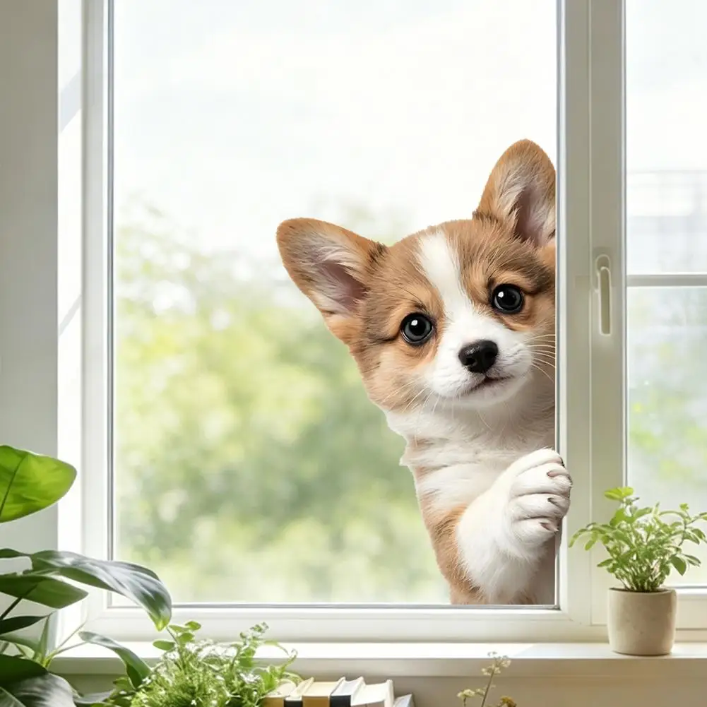 Removable Pet Window Decorations Cute Peeking Window Clings Cartoon Cat Dog Glass Stickers Waterproof Removable Pet for Kids