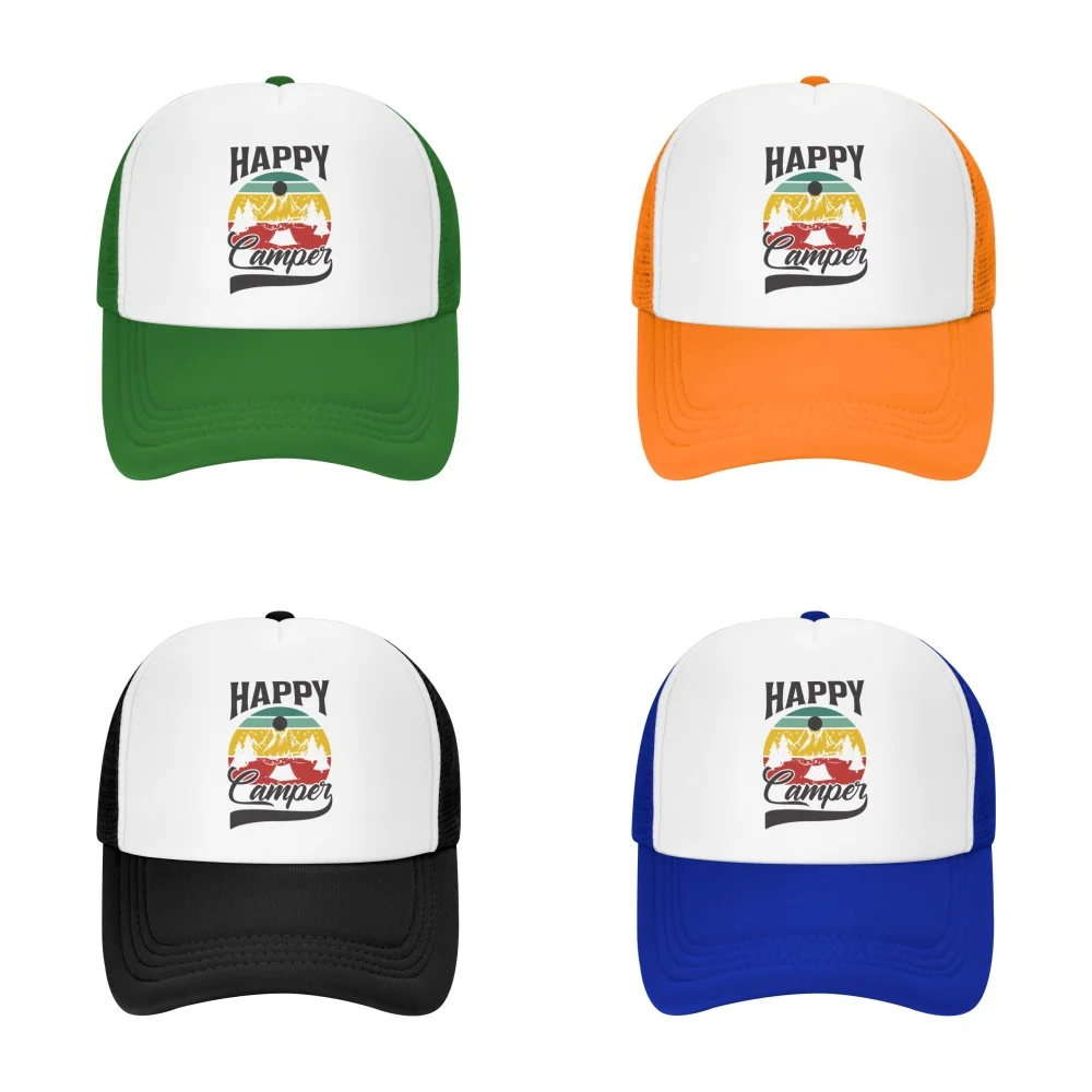 

Camper Happy Camp Mesh Hats Men Women Foam Trucker Hats Sports Team Baseball Caps Print Sun Hat Adult Gorros Caps