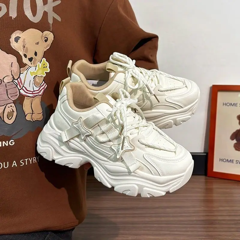 

Women's Shoes Versatile Dad Shoes All Season Campus Style Leather Upper Thick Sole Height Increasing Lightweight Sport Casual