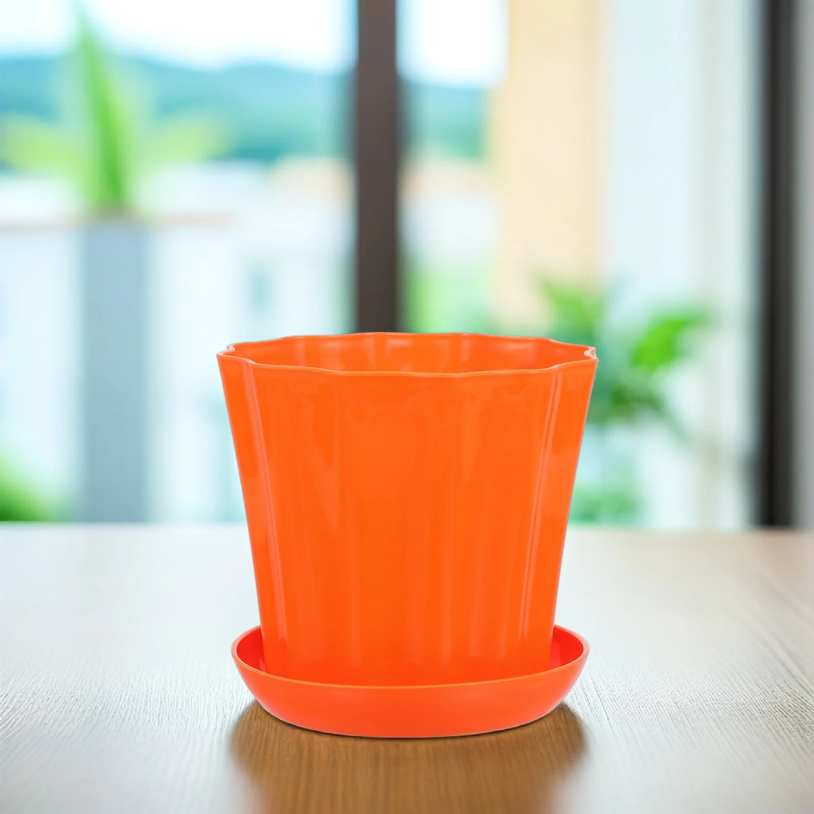 

2 Sets High Quality Plastic Flower Pots Wave Edge Design For Indoor Outdoor Use With Tray Durable Decorative Plant Containers