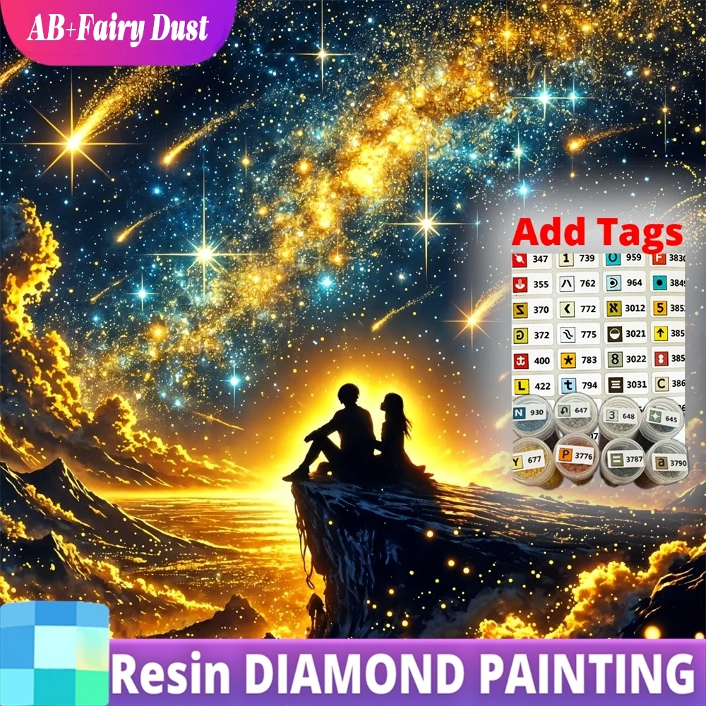 Resin AB Fairy Dust Couple Diamond Mosaic Wife Portrait Pattern for Adults Beginners Painting Seaside Landscape DIY Embroidery C