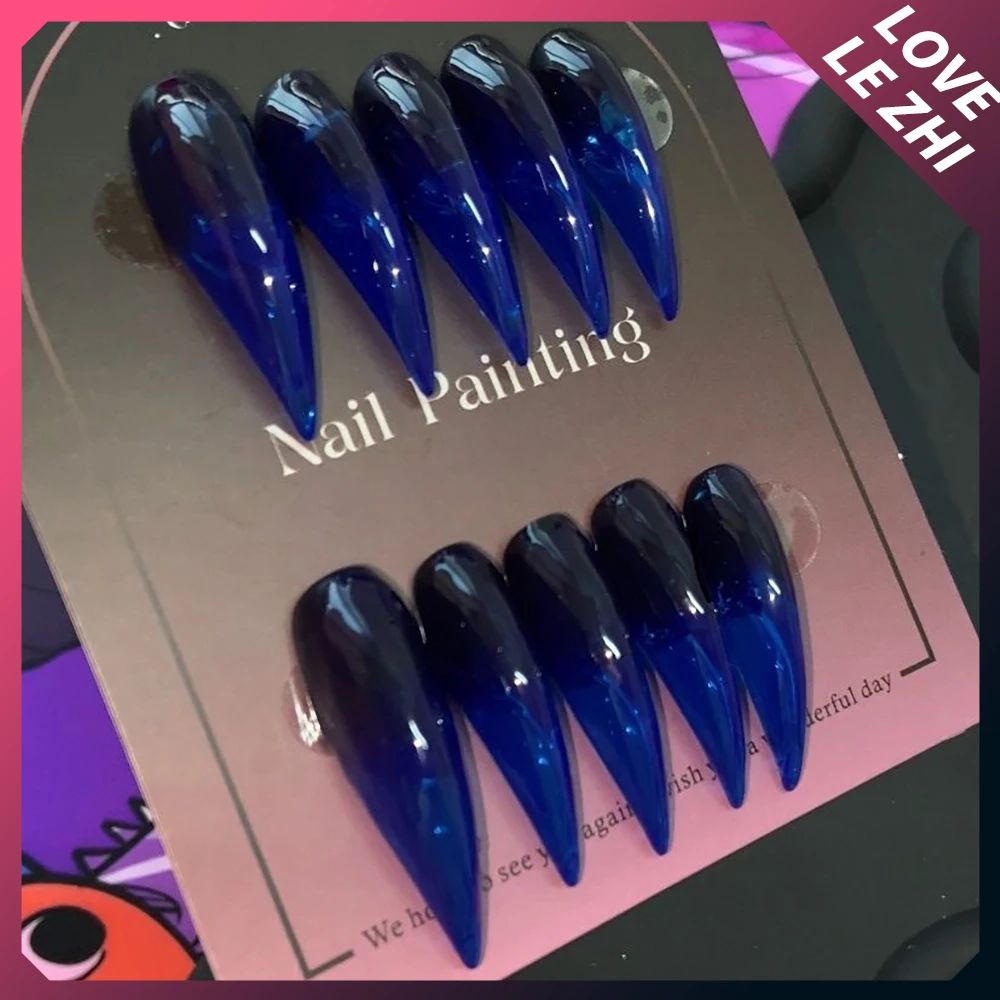 Europe America Spice Girl Style Handmade Long Beast Claw Press On Nails Dragon Claw Bowknot Rivets Gradients Full Cover Nails