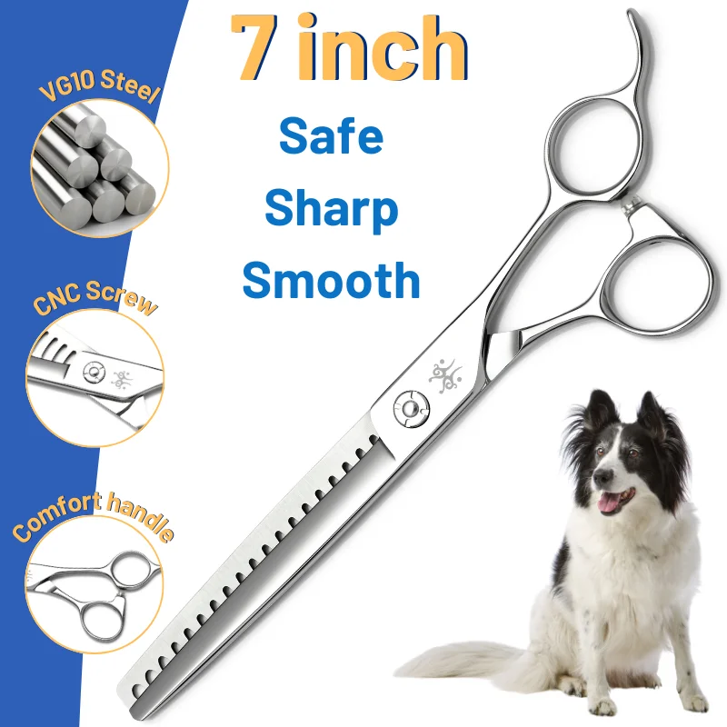 7inch Chunker Scissors VG10 Stainless Steel Dog Pet Grooming Scissors Trimming Shears for Dogs Cats Body 19 Teeth Dog Beauty