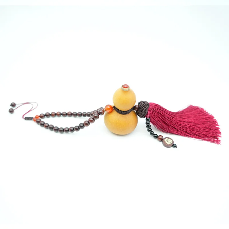 Traditional Chinese Key Chain Decoration Ornament Handicraft Small Gourd Hanging Pendant with Rosewood Beads Strings